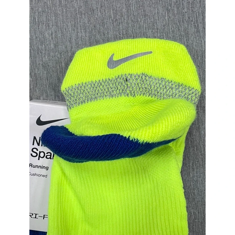 3 Nike Spark‎ Running Cushioned No Show Socks Volt yellow Blue  M 6-7.5 W 7.5-9